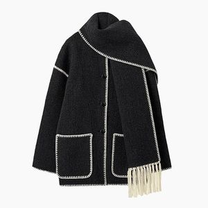Commense Contrast Trim Jacket With Matching Scarf